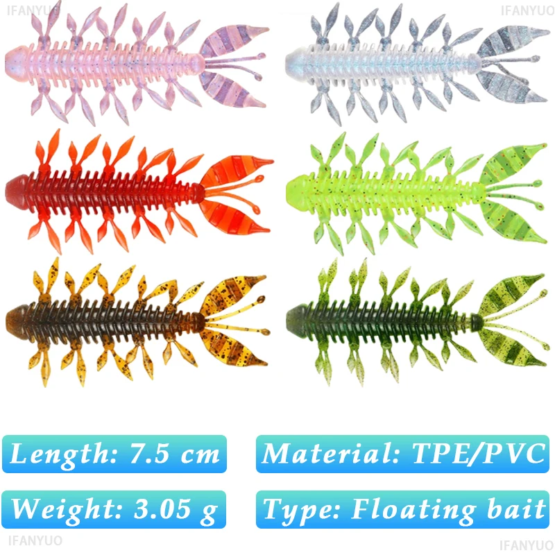 10 قطعة الصيد السحر الغريبة الروبيان 7.5 سنتيمتر 3 جرام العائمة الطعم TPE عالية الطفو الطعوم الاصطناعية تهتز الروبيان على شكل طعم ناعم