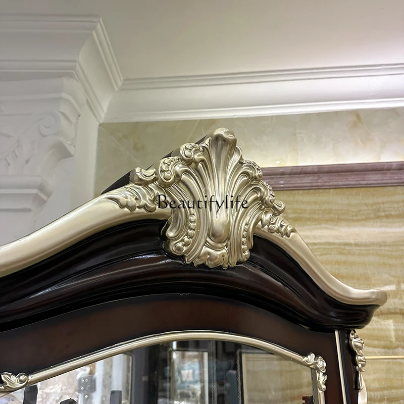 French wine cabinet, European court living room solid wood carving flower high partition cabinet