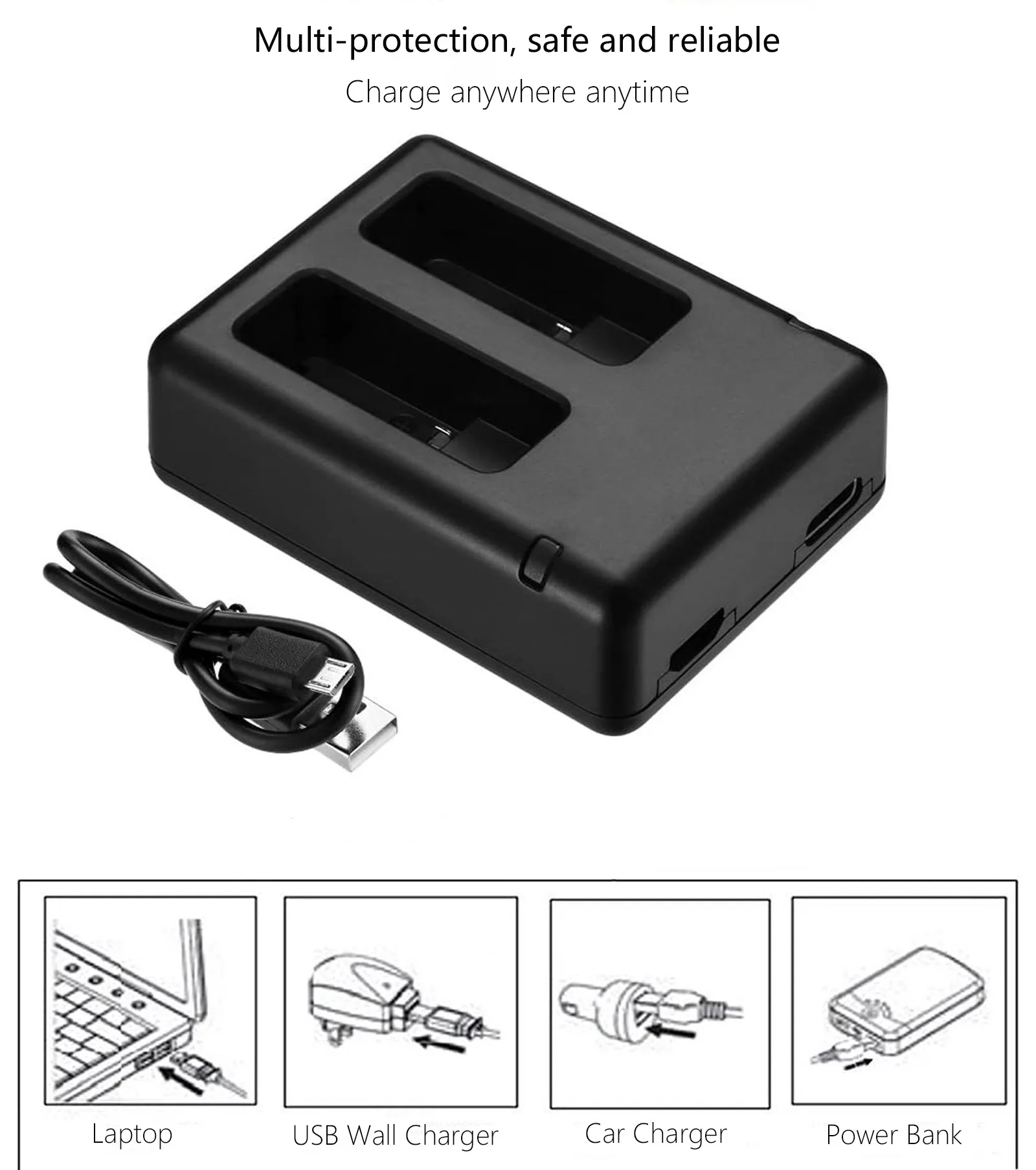 Dual Battery Charger for GoPro HERO8 Black GoPro HERO7 Black GoPro HERO6 Black GoPro HERO5, HERO5 Black GoPro Hero 2018