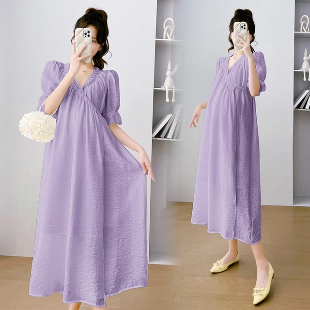 Purple Maternity Dress Plus Size Short Flare Sleeve V Neck Long Pregnant Woman Breastfeeding Dress Elegant Lady Party Dresses AliExpress