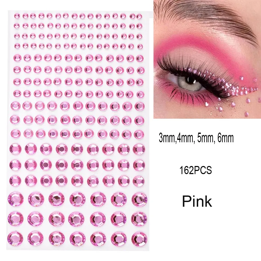 162Pcs/Sheet 3D Pearl Rhinestones Face Stickers Mini Crystal Diamond & Pearl Gemstone Tattoo Decals for Makeup Eye Photo Props