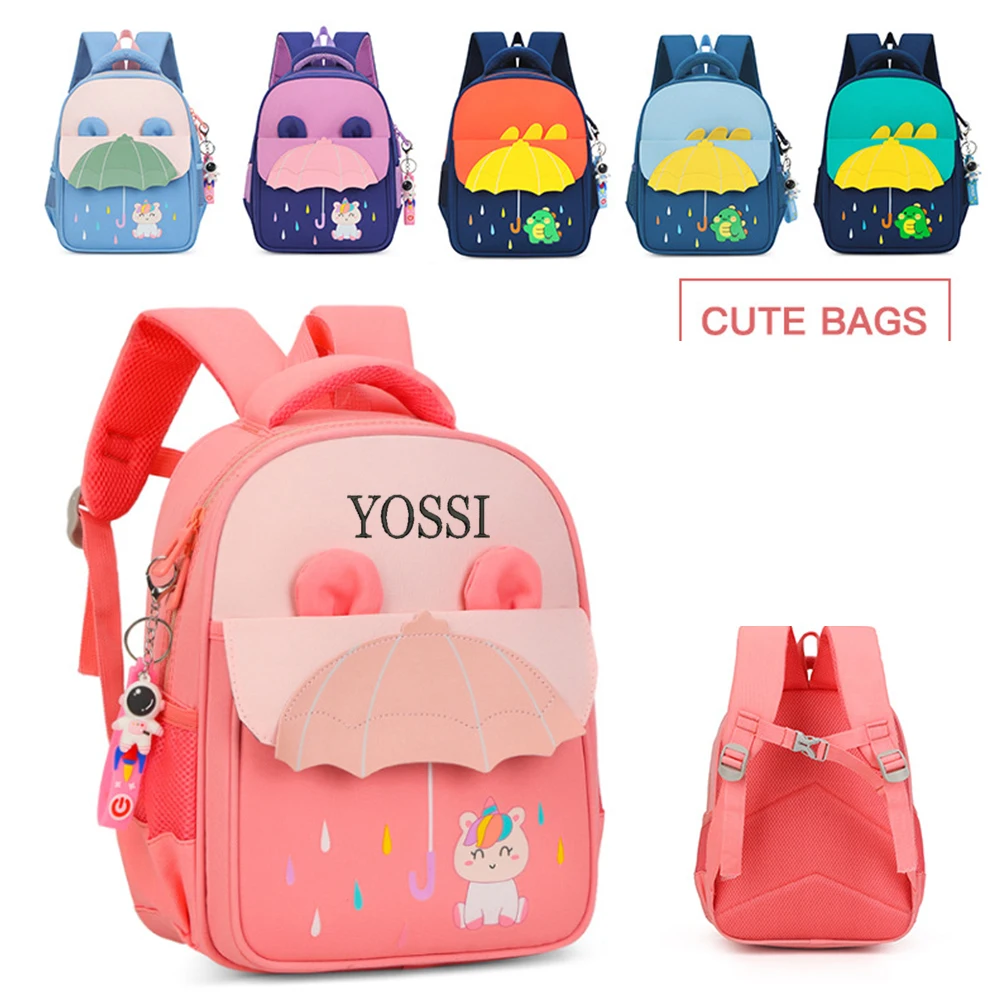 

Cute Dinosaur Cartoon Unicorn Kids Umbrella Backpack Personalized Name Children's Kindergarten Schoolbag Custom Embroidered Gift