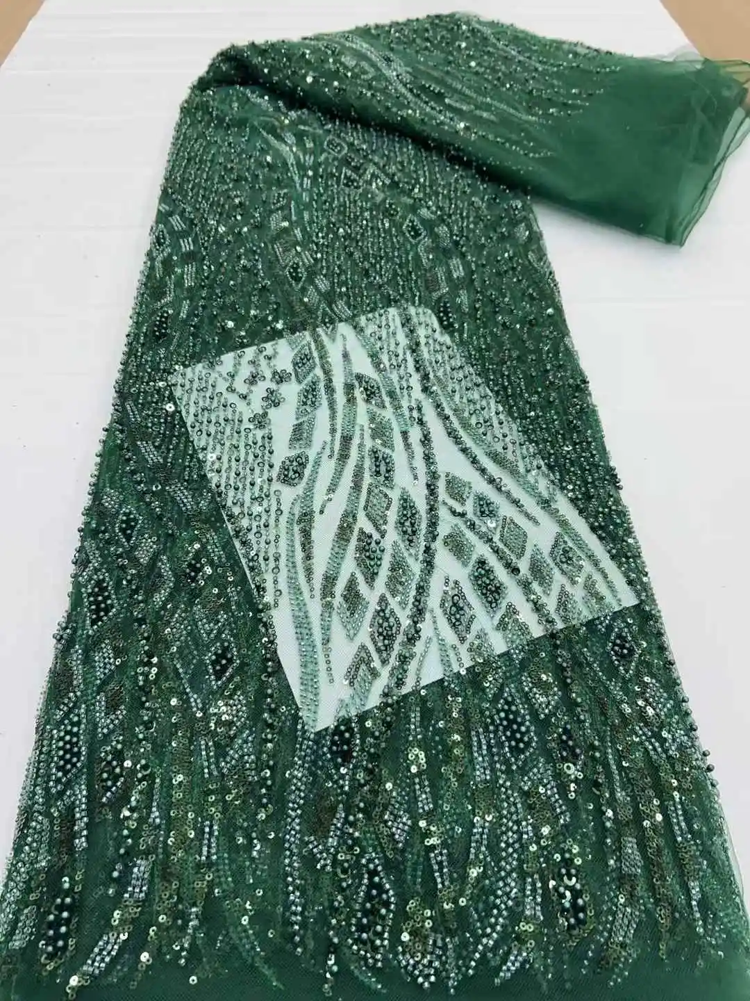 African Heavy Beaded Lace Fabric, Nigerian Sequins Tulle, 3D Fabric Material for Wedding, High Quality, 2025, 5 Yards
