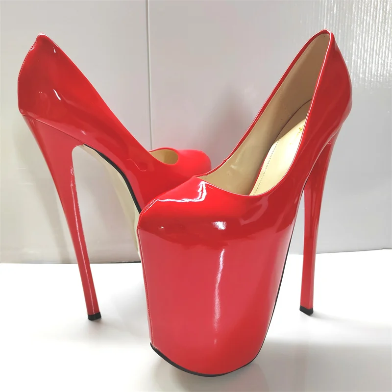 

Sexy 22cm Extreme High Heels Platform Pumps Shoes Woman Patent Red Green Heeled Wedding Party Stripper Dance Shoes Large Size 50