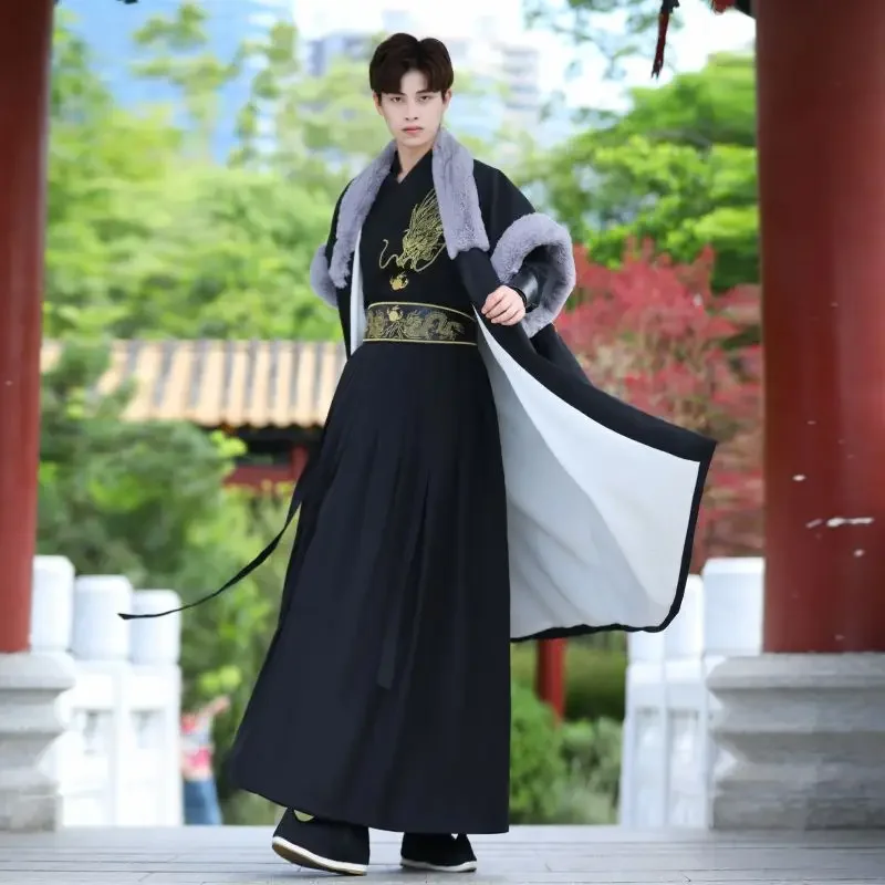 Herbst hübsche schwarze Drache bestickte Samurai-Hanfu-Kleider chinesisch für Männer japanische Samurai-Schwertkämpfer-Party-Cosplay-Kostüme