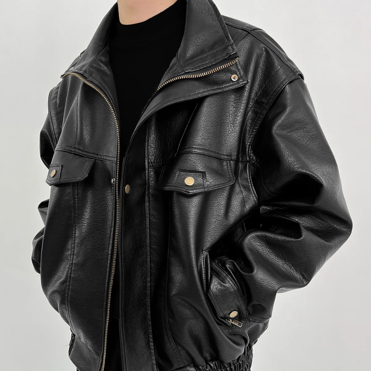 

Vintage Motorcycle Leather Jacket For Men American Style PU Leather Thickened Cropped Spring Autumn High-End Feel Trendy
