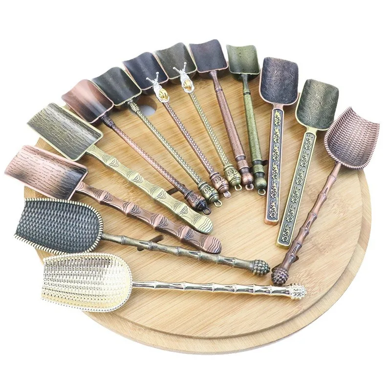Retro Copper Chinese Tea Scoop Spoon Bamboo Shape Teaspoon Shovel For Gongfu Tea Ceremony Tea Set Utensil Brewing Accessory Tool