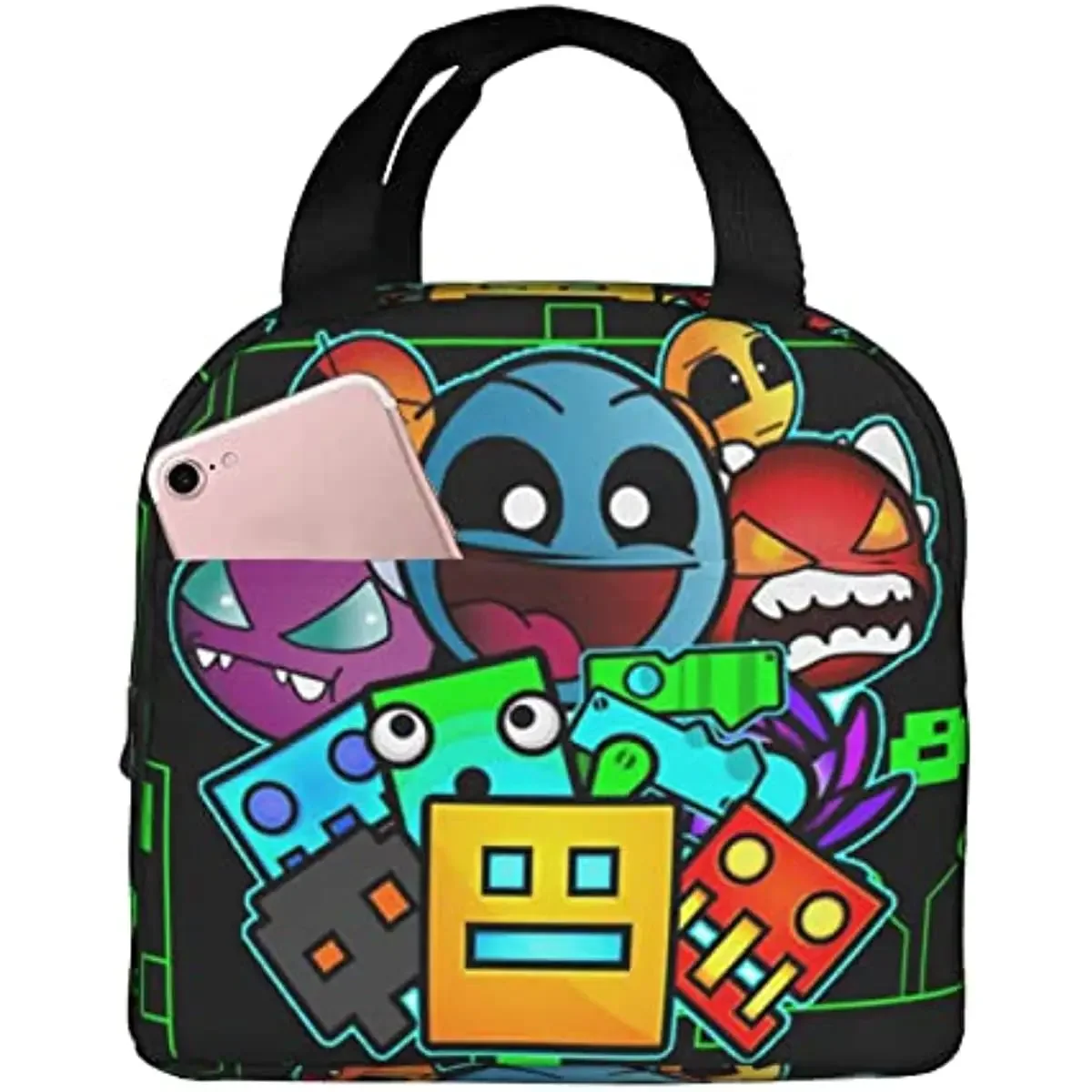 Bolsas de almuerzo Geometry Cube Gaming Dash, aislada fiambrera reutilizable, bolsa de mano con impresión enfriadora 3d, bolsos portátiles