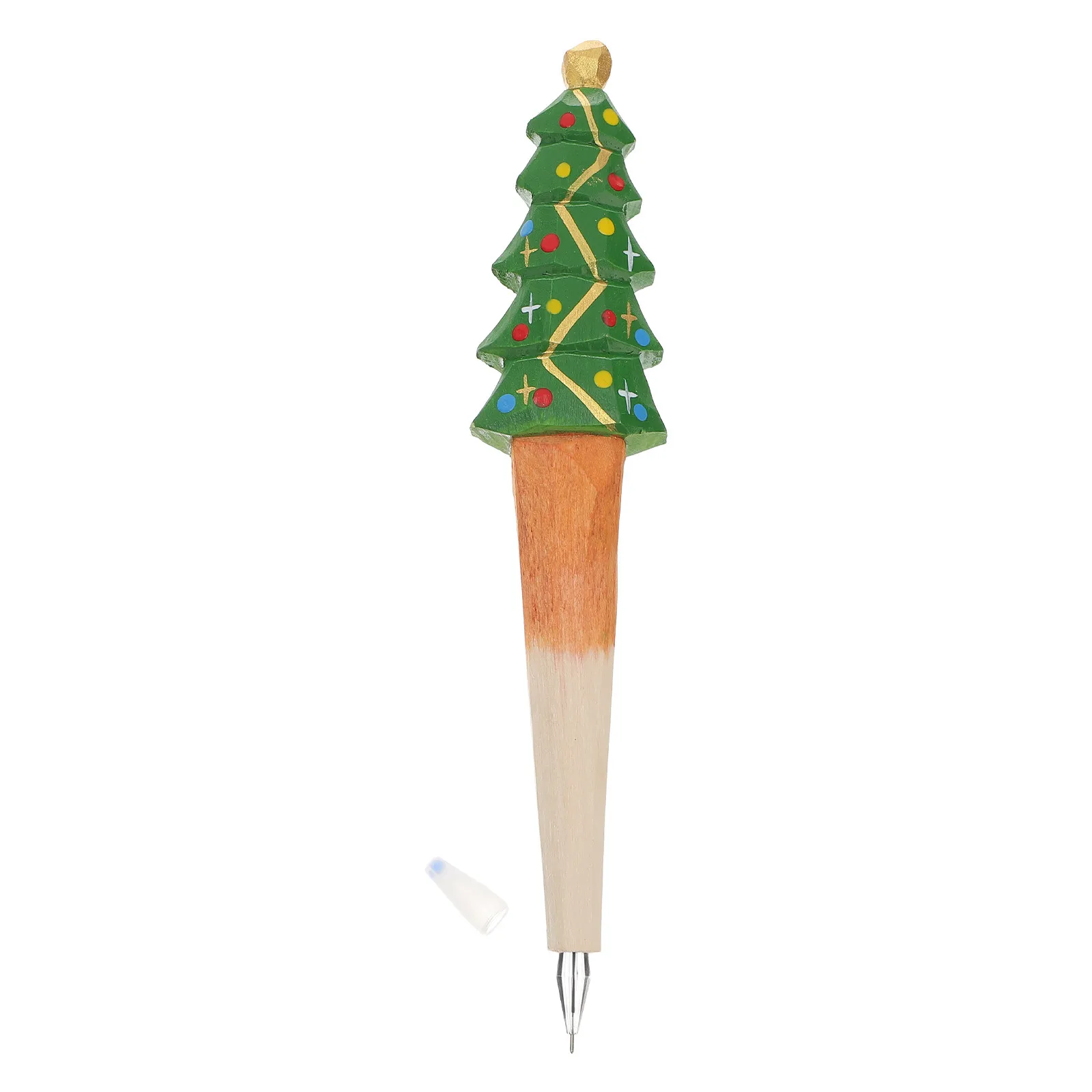 Christmas Wooden Pen with Santa Snowman Tree Carving Design Smooth Writing Experience for School Bag Gift Holiday