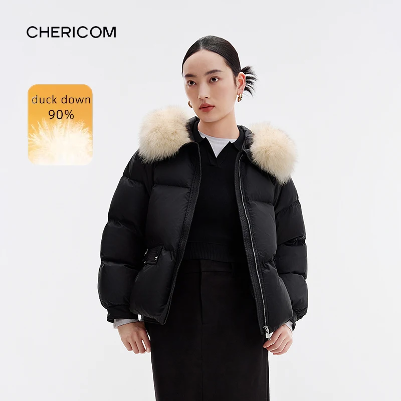 

Chericom Women's Winter Down Jacket Fur Hood Trim 2025 Quilted Design Thickened Padding Heavyweight Warm Puffer Coats Y299202B