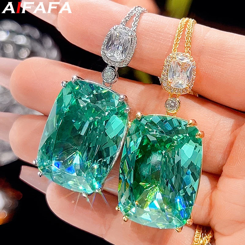 

Big Green Pendant Necklace Sparkling 5A Garde 20*28mm Stone Pendant with 55cm Chain Fashion Jewelry Accessories