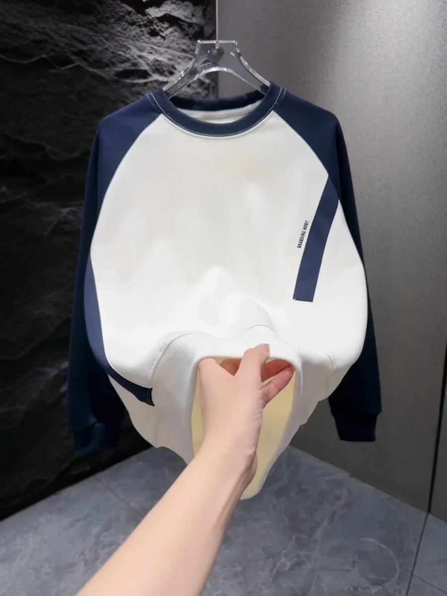 

Модный свободный свитшот с длинными рукавами и круглым вырезом, в стиле пэчворк, повседневный, удобный, мужской, осень 2025, новинка