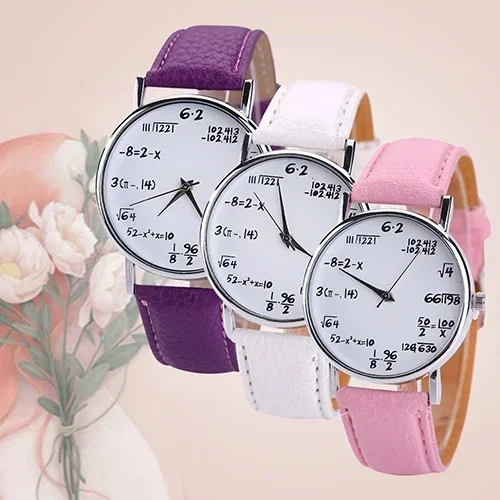 Unisex Fashion Math-Formula Equation Dial Quartz Watch Women Clock CasualSports Leather Wrist Watch Women Watches Reloj Mujer