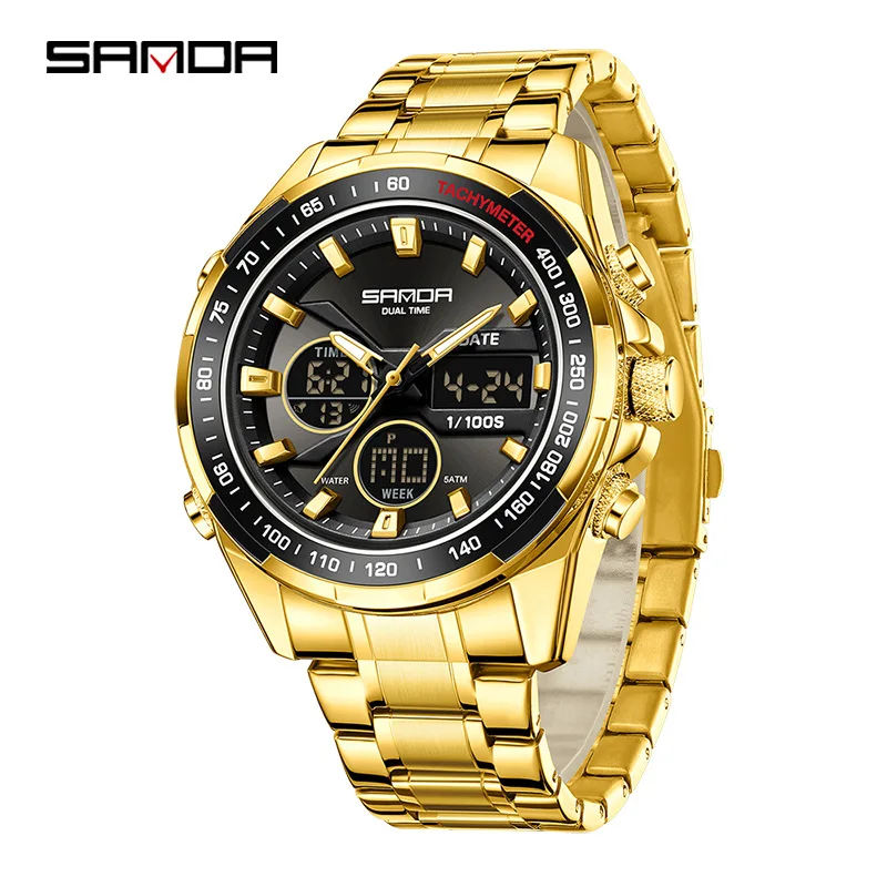 جديد 2025 ساعة عمل رجالية مقاومة للماء رقمية تناظرية متعددة الوظائف شاشة مزدوجة إنذار مضيء ساعة يد إلكترونية #6