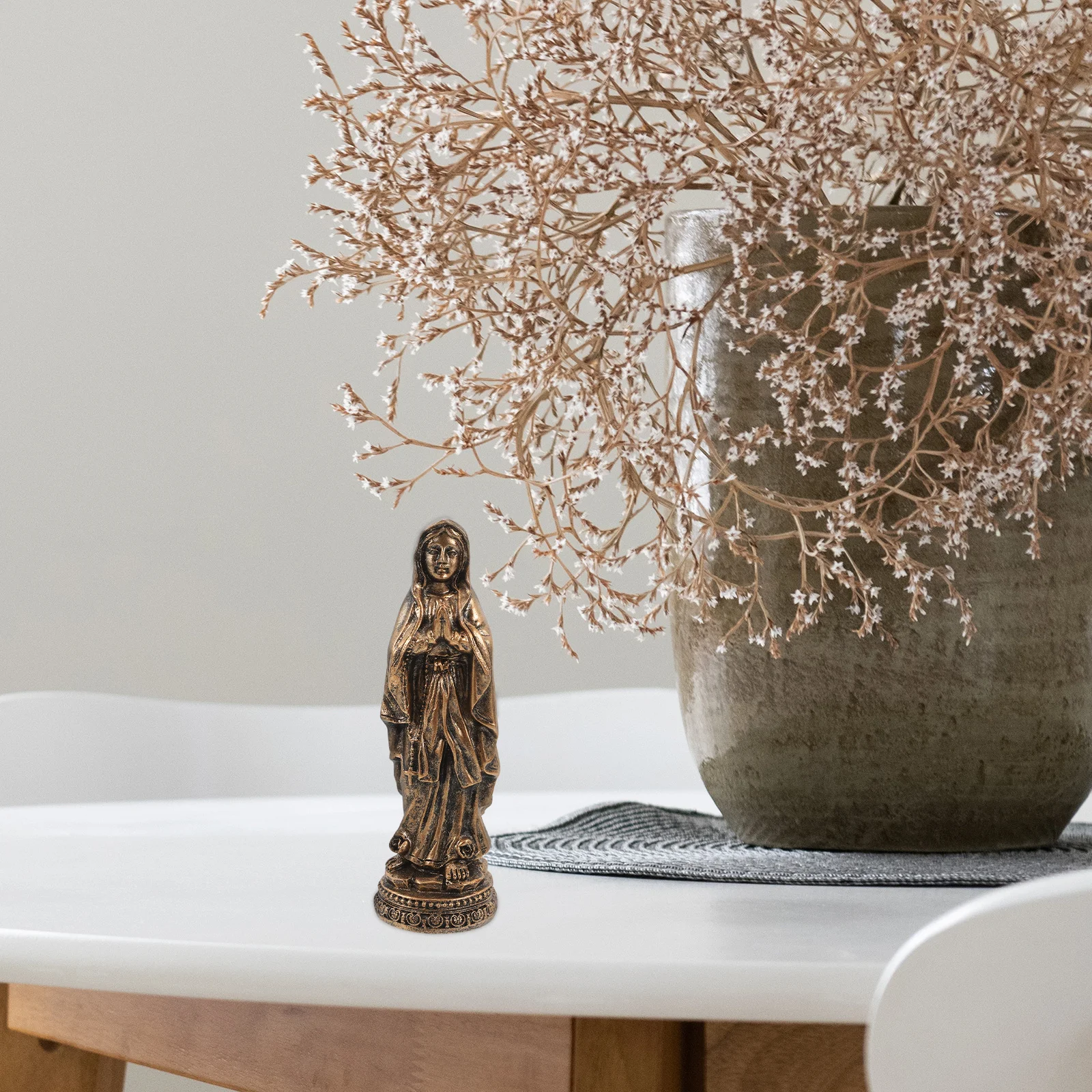 

1pc Goddess Statue Bronze Resin Sculpture Vintage Desktop Ornament Home Decor Religious Decoration