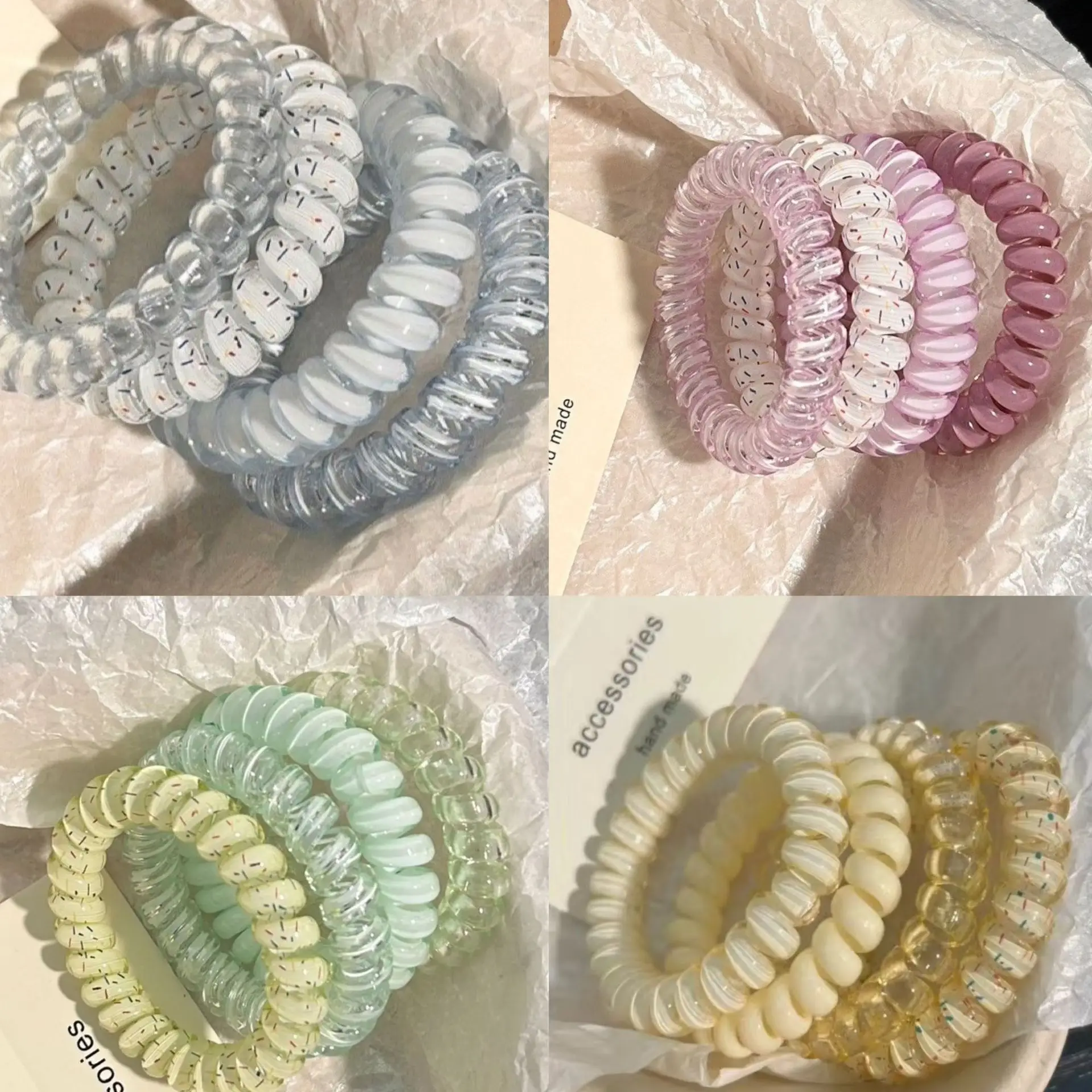 

4pcs Spiral Hair Ties Telephone Wire Cord Hair Ring Elastic Rubber Band Wave Point Scrunchies Simple Girls Ponytail Hair Rope