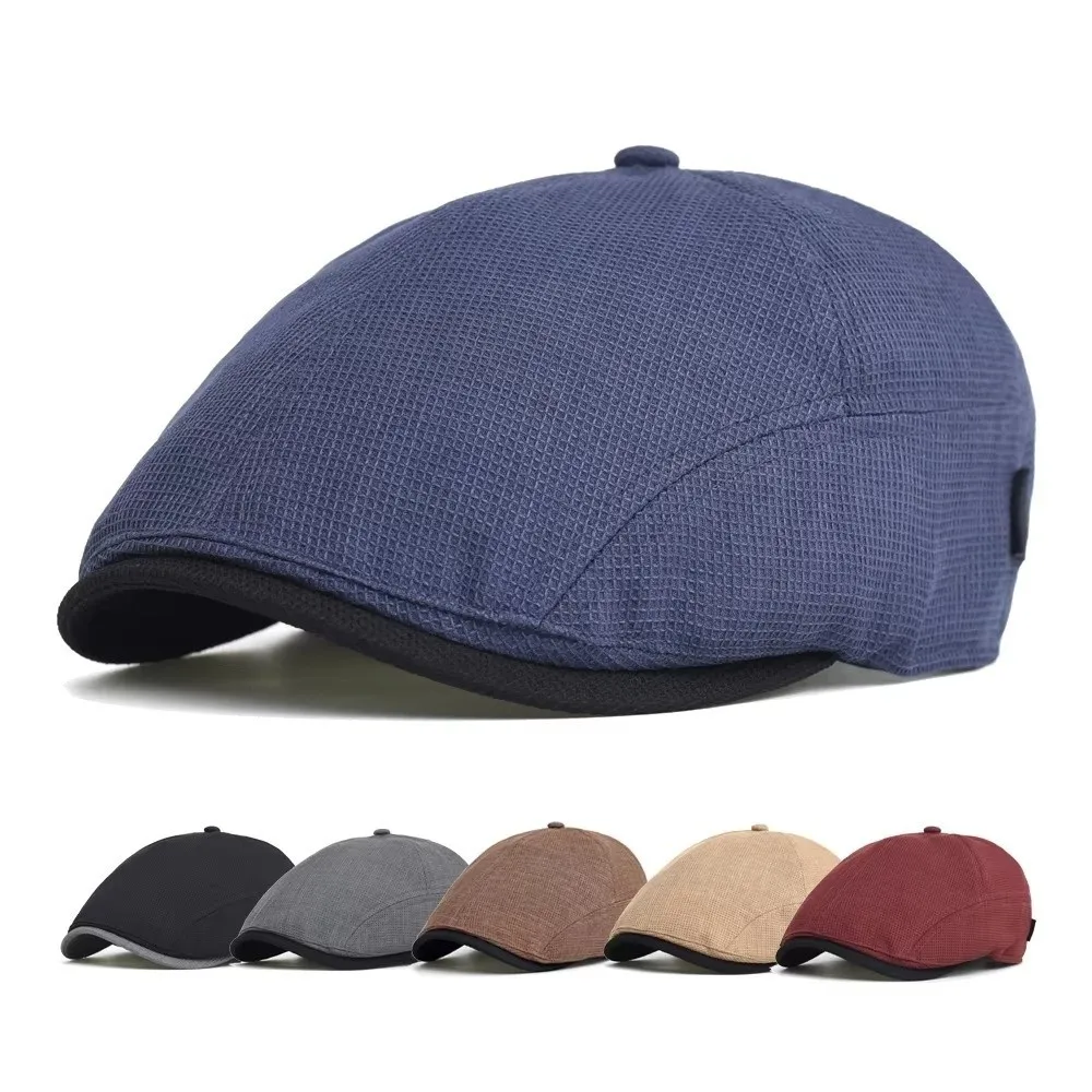

Casual Vintage Style Newsboy Caps Mesh Solid Color Peaked Cap Adjustable Breathable Flat Ivy Cap Spring Summer for Men and Women