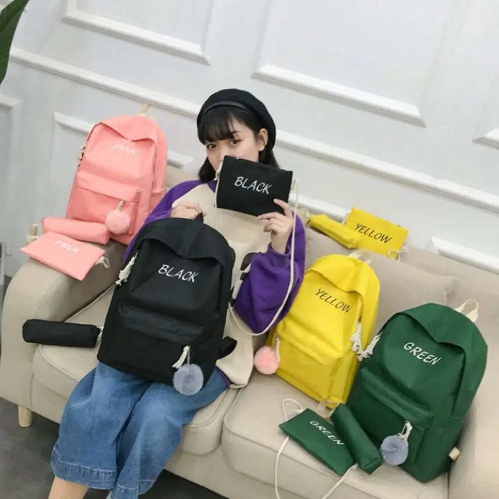 

Fashion Three-piece Set Backpack Set Large Capacity Solid Color Student Backpack Waterproof Oxford Women's Backpack Students