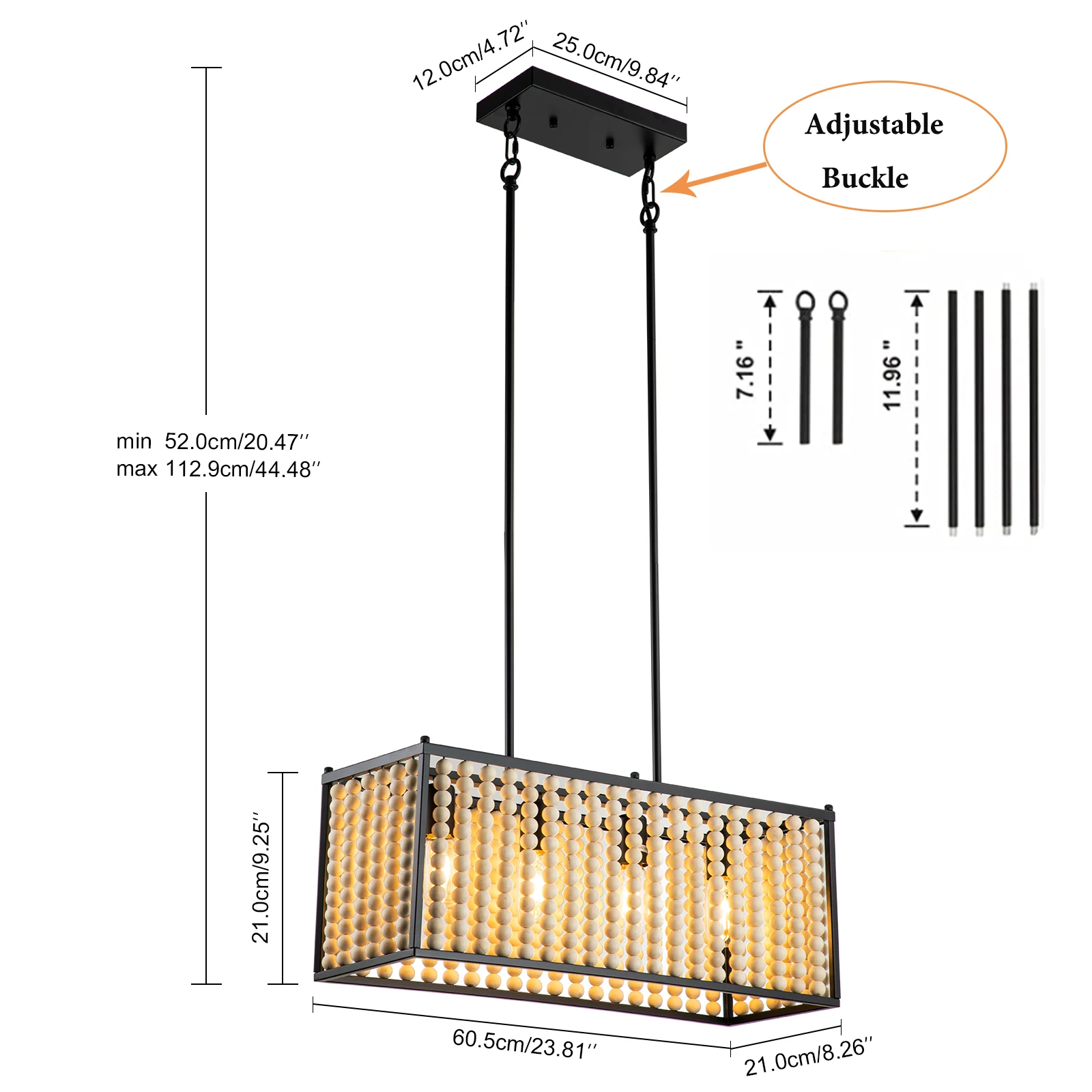 40W 110V Wood Beaded Chandelier,4-Light Wood Beaded Chandelier,Adjustable Chandelier,for Living Rooms,Dining Rooms,Cafes