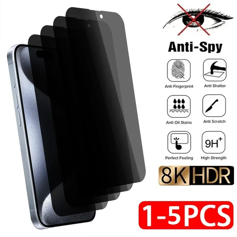 1-5Pcs Privacy Screen Protector Tempered Glass for iPhone 15 14 13 11 12 Pro Max Mini 7 8 Plus X XR XS Anti-spy Protective Case