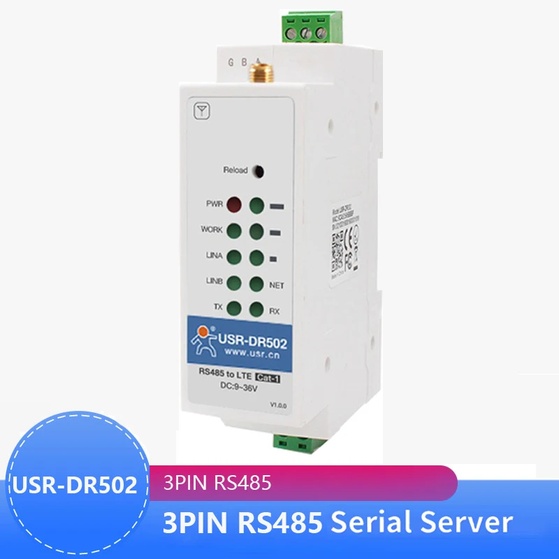 USR-DR502-E din-rail 4g lte cat 1 modem 9-36v wide range support rs485 serial port built-in 35mm noise rail seat cost-effective