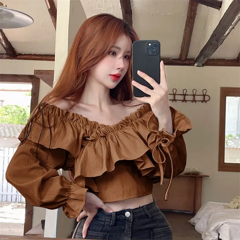 Blouses Women Spring French Style Skinny Fashion All-match Tops Ladies Ruffles Sweet Clothing Daily Aesthetic Solid Simple Mujer