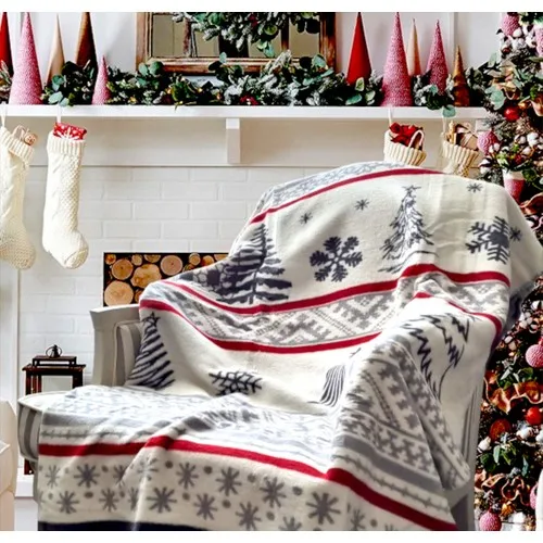 Voice Christmas Patterned White Double Blanket 200x220 cm