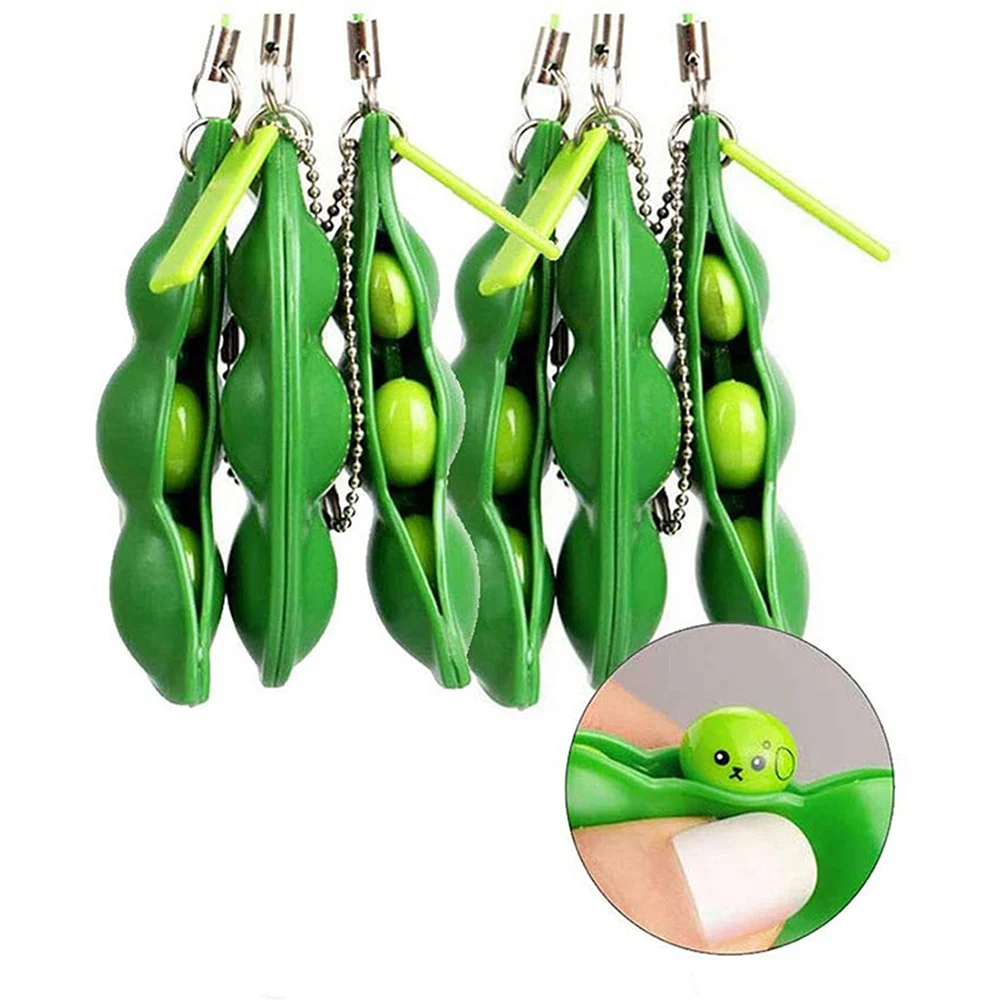 5/10/20Pcs Squeeze Beans Fidget Toy Stress Relief Fidget Toys Funny Squishy Edamame Soy Beans Peas Popper Cute Keychain