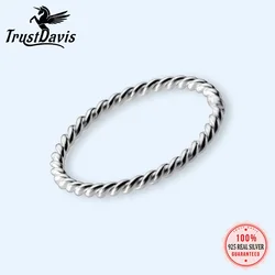 TrustDavis Genuine 925 Sterling Silver Simple Lovely Twist Finger Ring Size 5 6 7 8 9 For Women Party Wedding S925 Jewelry D1175