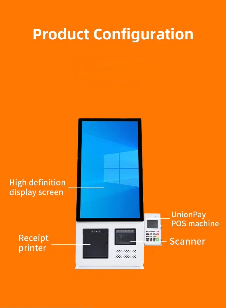 New upgraded 21.5-inch tabletop touch screen self-service ordering machine, Android and Windows, 2D scanning 80mm printer