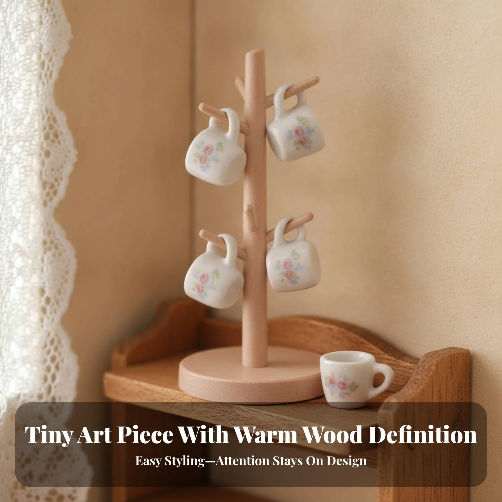 Miniature Cup Rack Authentic-Looking Dollhouse Mug Holder Miniature Mug Tree Delicate Dollhouse Cup Model Detailed - view 3