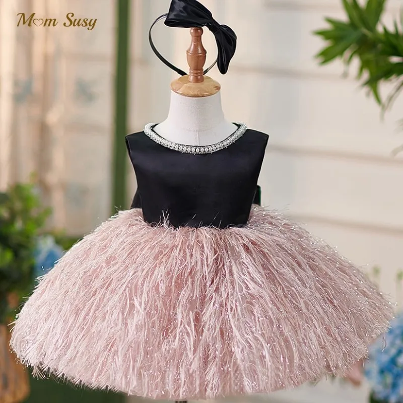 Baby Girl Princess Tassels Dress Infant Toddler Child Vintage Pearl Beading Vestido Party Pageant Birthday Baby Clothes 1-12Y