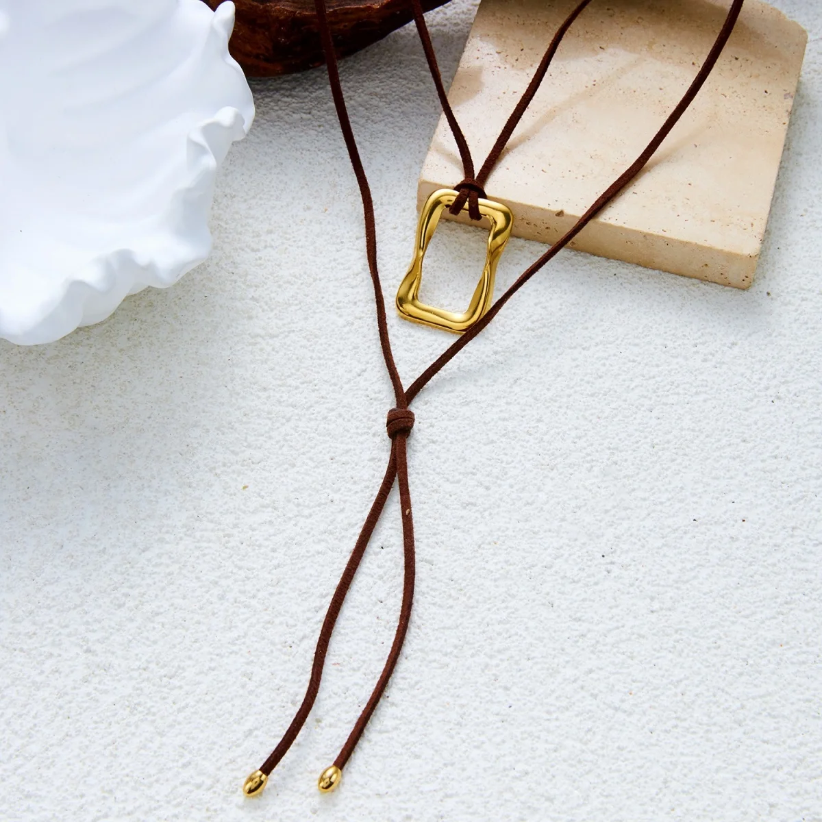 Einfache Halskette mit hohlem Kreis-, Quadrat-, Herz- und Wassertropfen-Anhänger für Damen und Herren, Edelstahl, geometrisches Design, Lederband, Choker-Schmuck – Detail 28