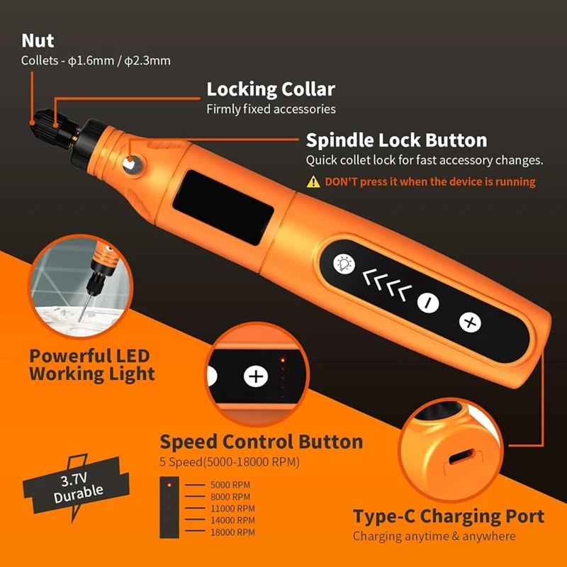 USB Charging With 36 Accessories, Multi-Purpose Power Rotary Tool For Sanding, Polishing, Drilling, Carving