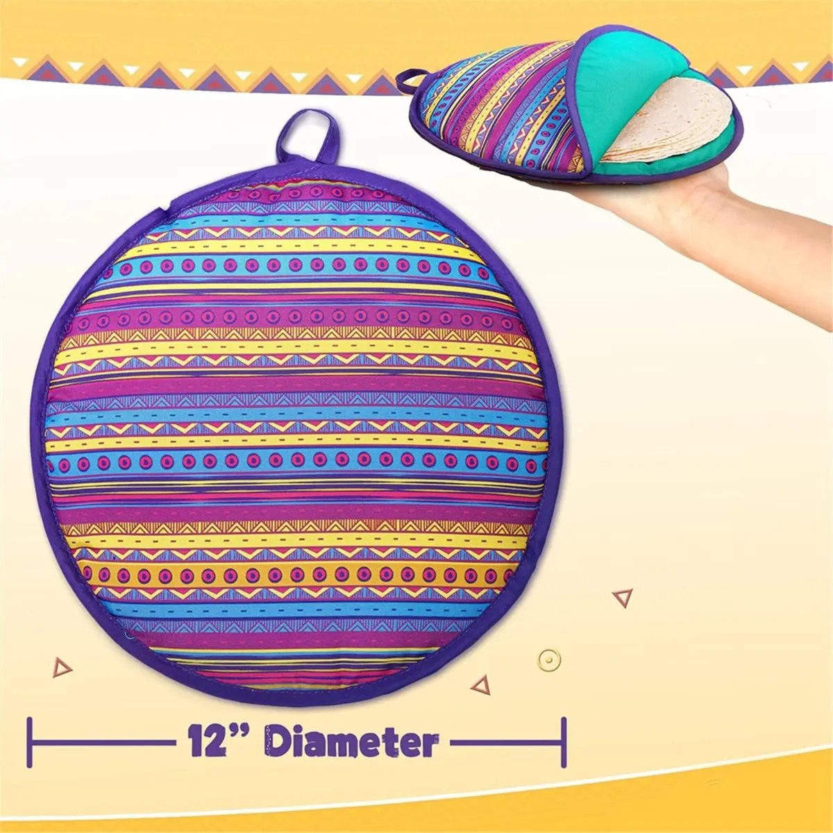 Tortilla Warmer Pouch (Multicolor, 12 Inch), Microwavable Fabric Tortilla Heater Pouch to Keep Tortillas Soft & Warm