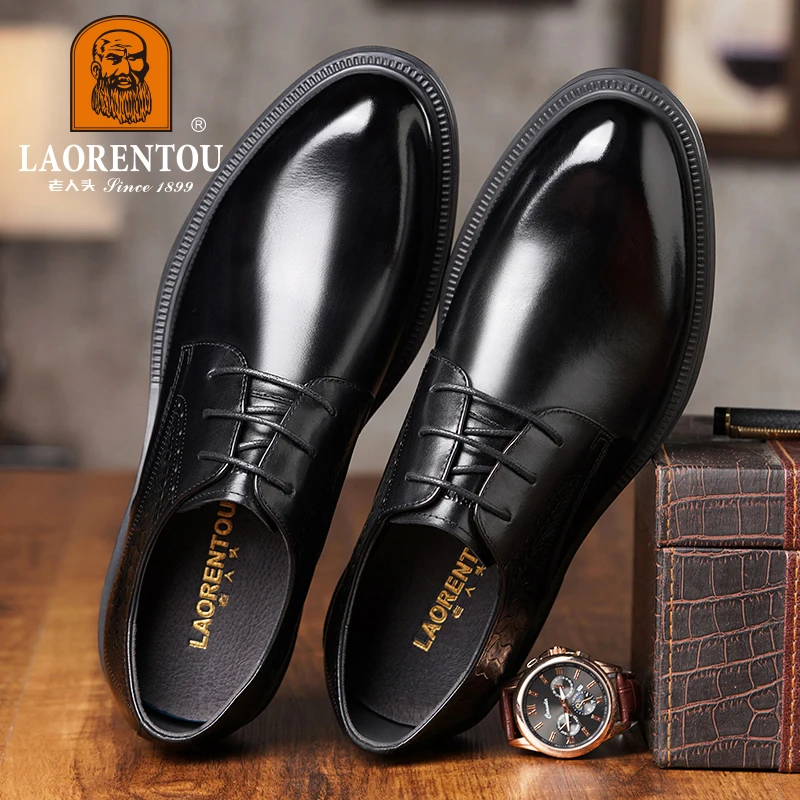 LAORENTOU men's business formal black men's commuting leather shoes, leather casual groom's wedding shoes 3A97372