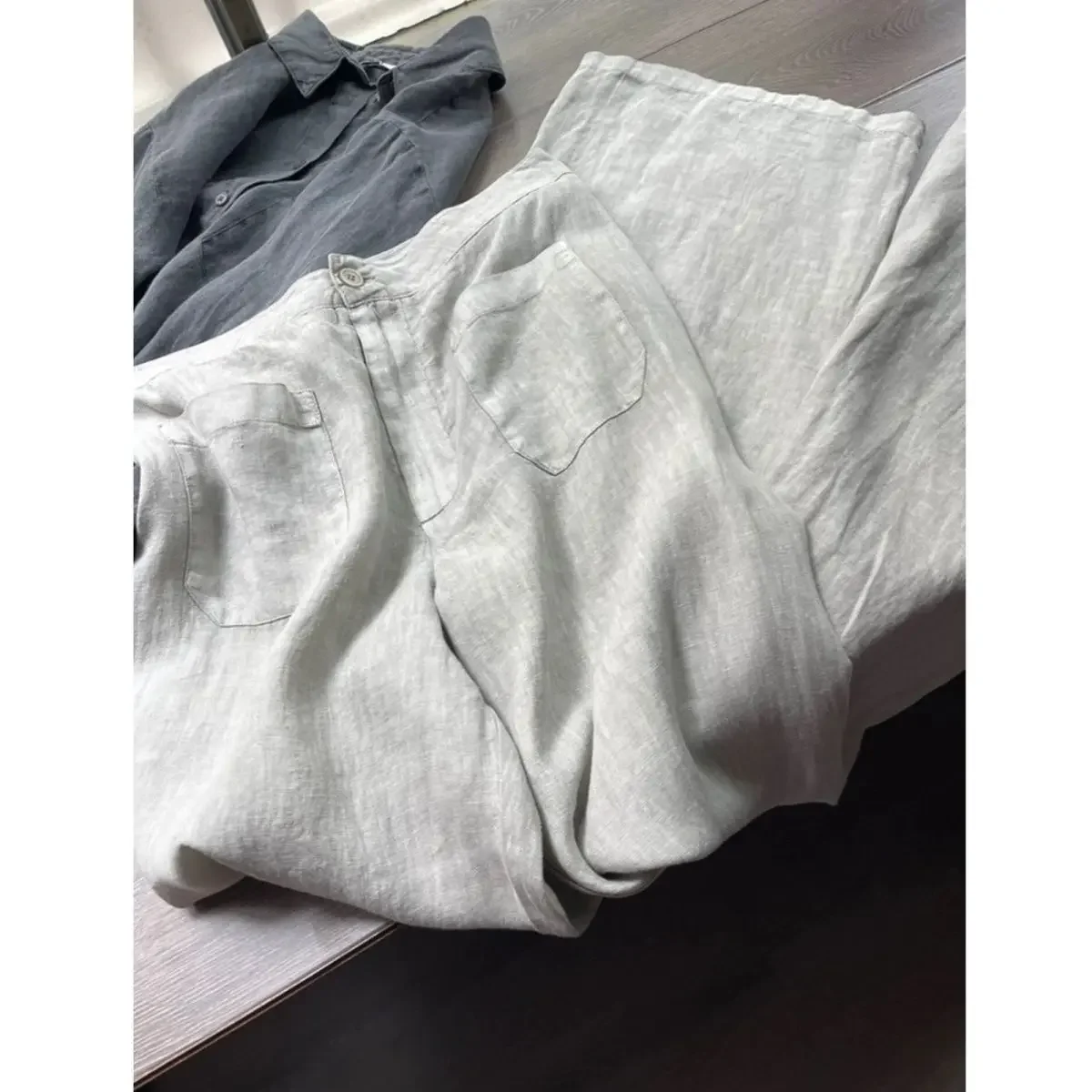 

Gray Retro Linen Sun-Proof Wide-Leg Pants Women's Thin Summer Cotton and Linen High Waist Straight Casual Pants Trousers