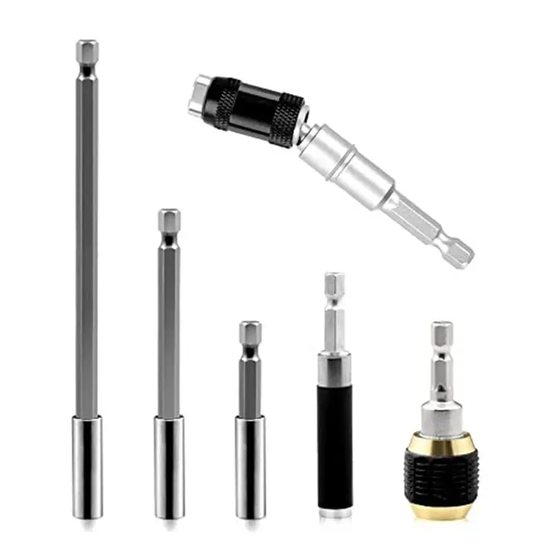 

6 Pcs Drill Bit Holder Metal Flexible Magnetic Swiveling Bit Tip Holder Bar Set Chuck Adapter Extender Impact Driver-[A04I Tools