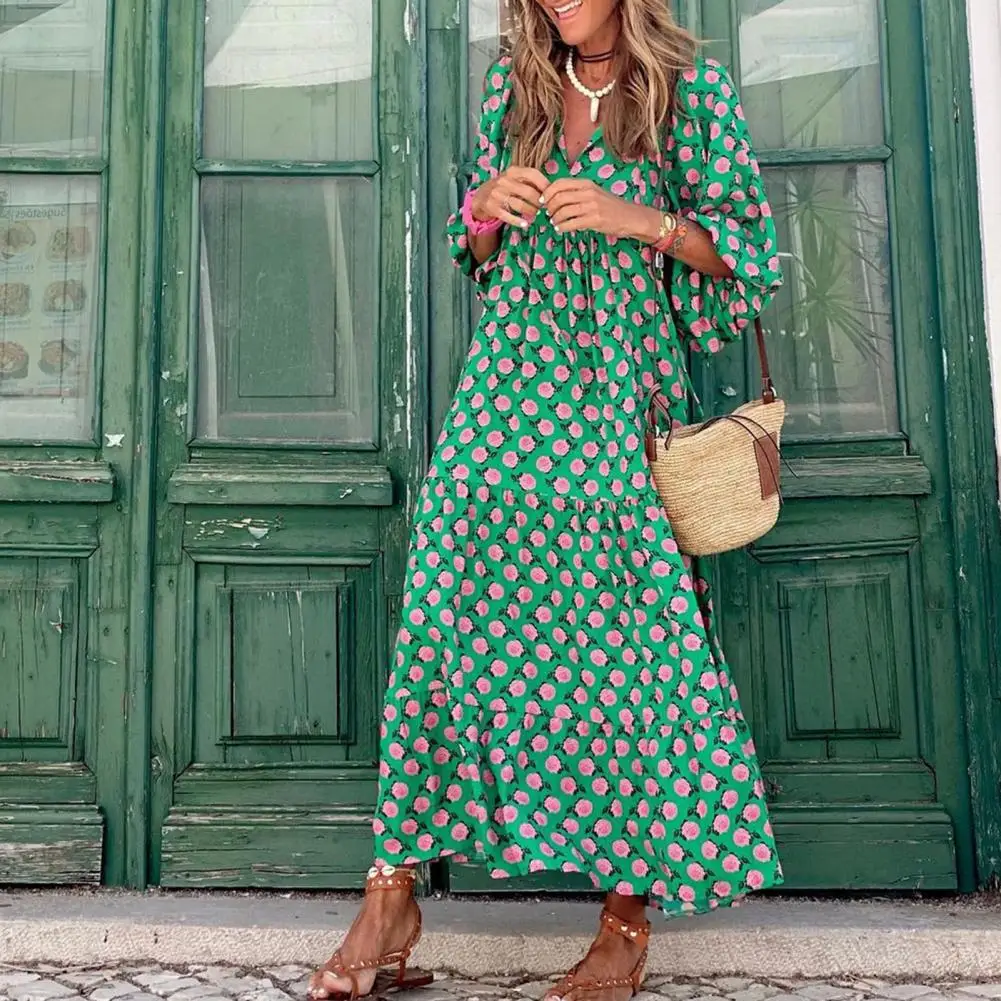 Boho Dresses For Women 2024 Casual Loose Bohemian Floral Dress Long Maxi Summer Beach Swing Dress Wedding Guest Dress