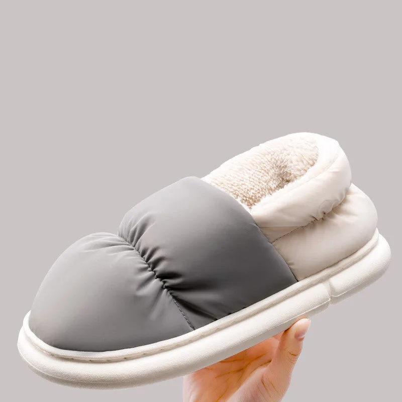 Big Size 48 49 Winter Warm Slippers Women Men Waterproof Soft Thick Bottom Home Shoes Plush House Couples Non Slip Furry Slides