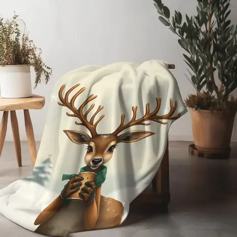 Tuniu Cute Deer Blanket for Home Decor Warm Fleece Throw Sofa Bed Room Gift