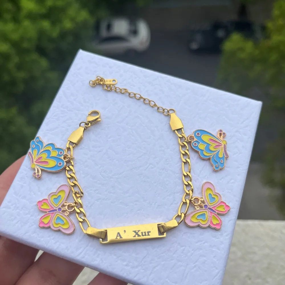 DUOYING Custom Baby Name Bracelet With Butterfly Pendant Enamel Colorful Charms Bangles For Girl's Jewelry Gift