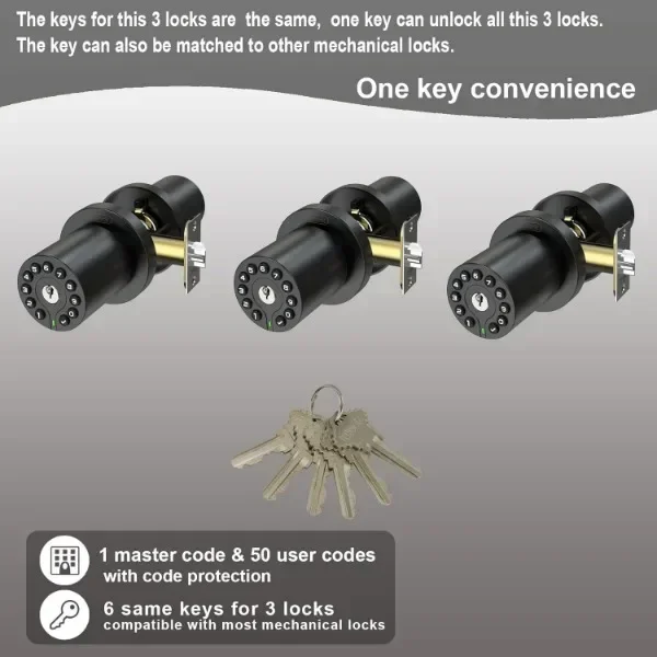 IU-20 Code Door Lock, Electronic Door Knob with Keypad and Key, Auto Lock, Waterproof, Passage Function, Long Battery Life