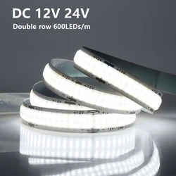 Double Row COB LED Strip 12V 24V Super Bright High Density 600 LEDs/m Linear Dimmable Flexible FOB LED Tape Light Bar 0.5M-5M