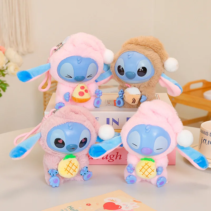 

15cm Vinyl Doll Disney Stitch Bag Pendant Key Chain Stuffed Anime Stitch Hold Doughnut Pizza Plush Toy Birthdat Gifts