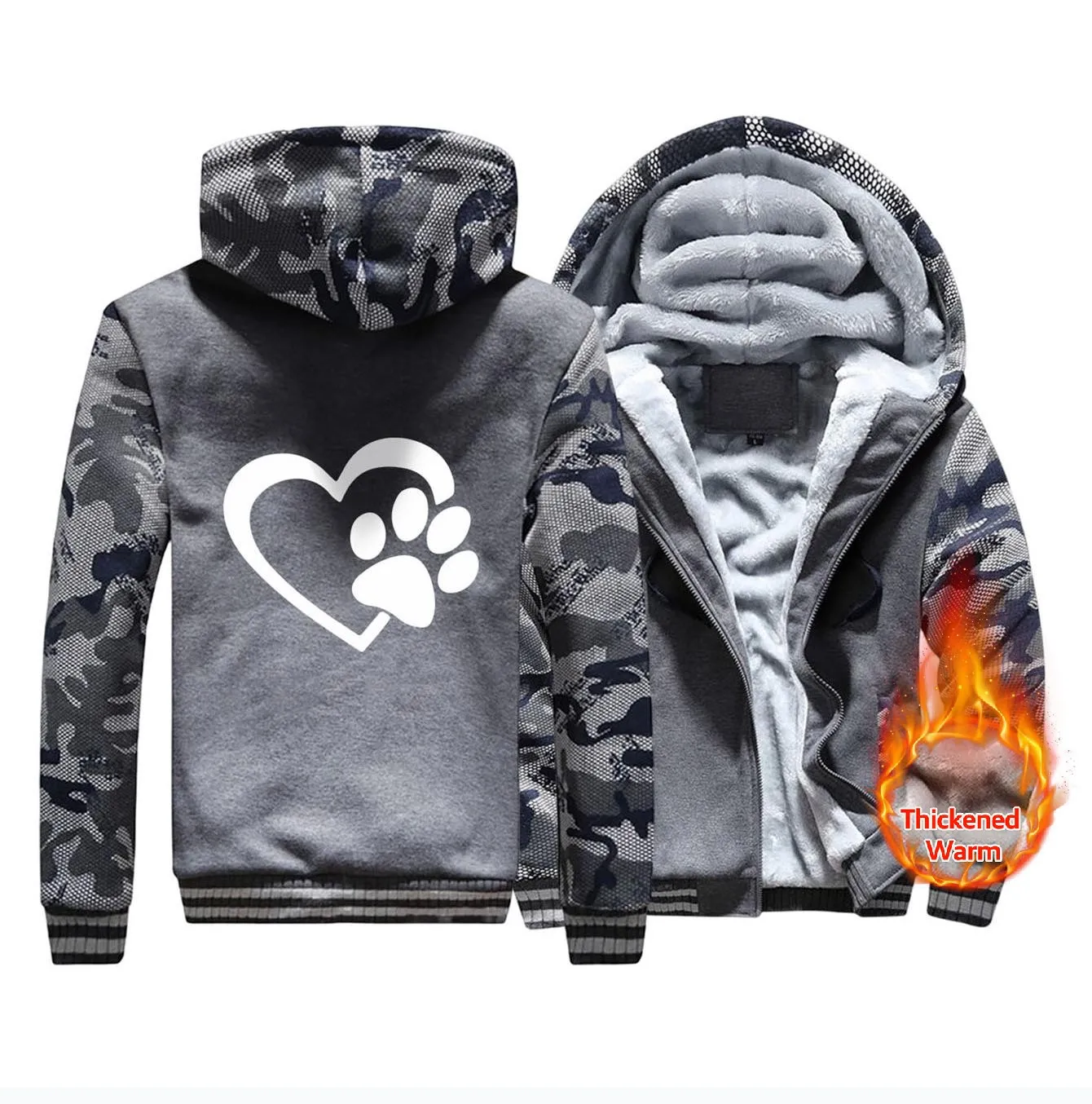 Love And Cat Claw Print Hoodie Man Keep Warm ﻿zipper M-XXXXXL Hoody Korean High Quality Sweatshirt Street Casual Top