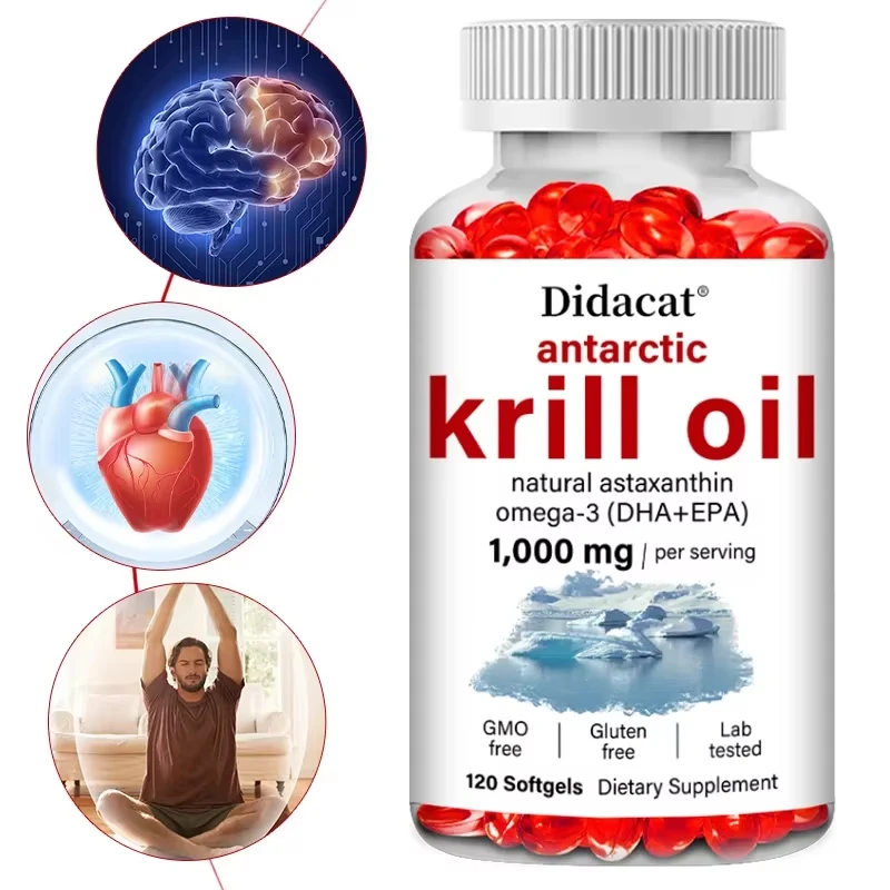 

Antarctic Krill Oil 1000mg with Omega-3 EPA+DHA, Natural Astaxanthin for Heart Health, Joints, Cartilage, Brain Function Support