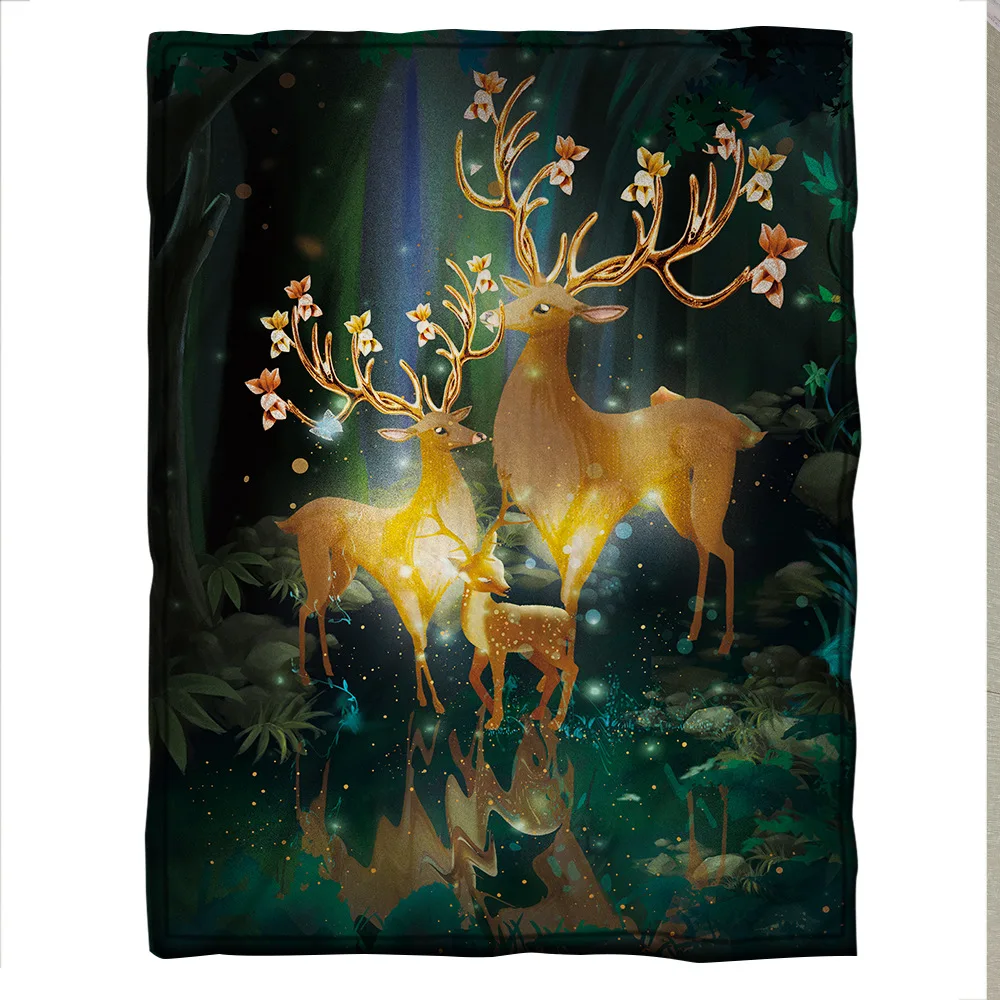 150x200cm 3D Printing Deer Double-layer Warm Air Conditioning Cover Nap Blanket Thickened Sofa OfficeThrow Custom 