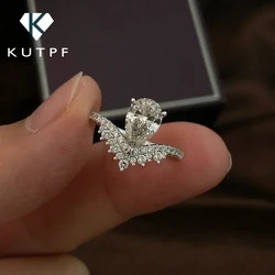 Moissanite-婚約指輪,925スターリングシルバーの結婚指輪,クラウン,1.5carat,ウォータードロップの形,gra認定