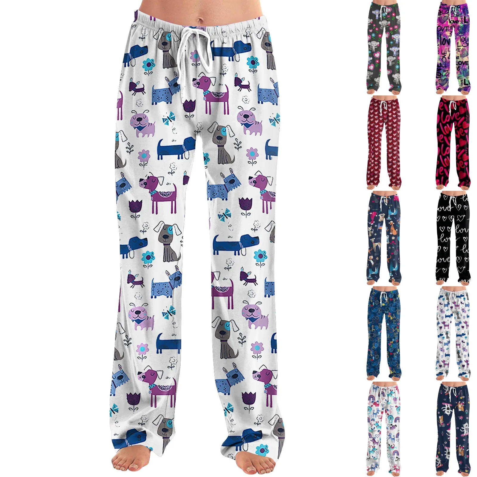 Unisex Hip Hop Loose Trousers Oversize Women Sweatpants Fashion Heart Print Casual Pants Baggy Elastic Waist Pockets Student